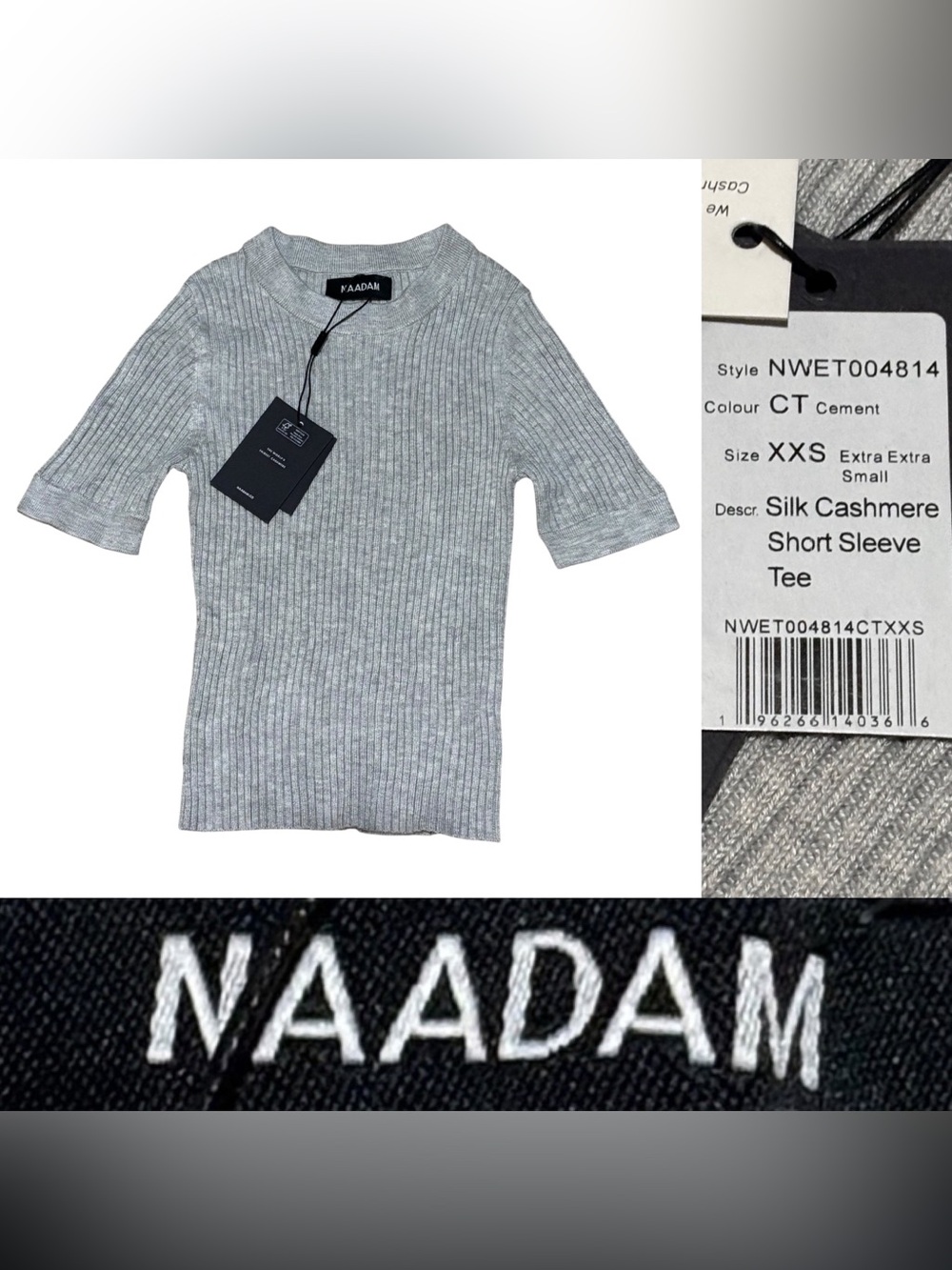 NWT Naadam Silk Cashmere SS Knit Top Women’s Size XXS in Cement